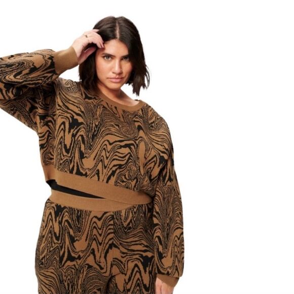 Good American Swirl Intarsia Crop Boxy Sweater NWT
Size 5/6 in Sepia002 - Picture 1 of 15